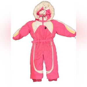 Vintage Obermeyer Snow Suit Girls Size 3 Pink Debutante 90's Ski Bib Hooded